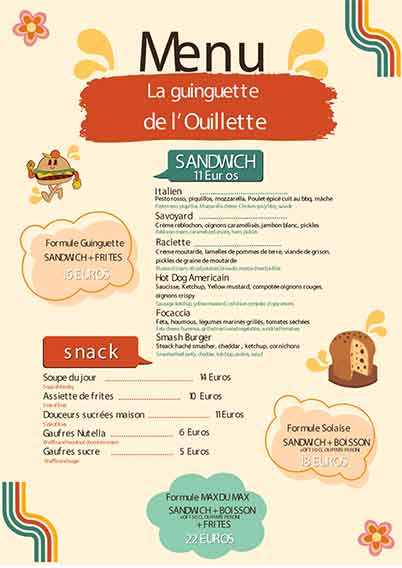 menu snack la guinguette